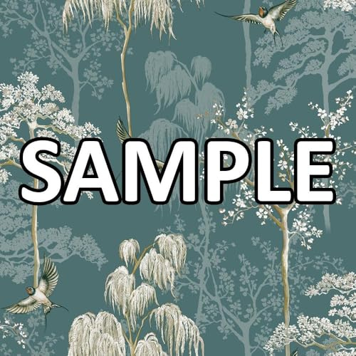 World of Wallpaper Japanese Garden, Pearlescent, Teal (946101) Sample | Easy to apply wallcovering, Feature Wall, Birds, Cherry Blossom, Wisteria (approx. 50cm x 30cm SAMPLE)
