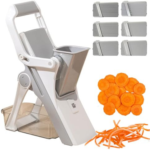 QUTBAG Cortadora de Verduras mandolina, rallador doméstico Multifuncional Manual con 6 Cuchillas reemplazables, Cortador de Alimentos Picador de Verduras con asa y Caja de Almacenamiento, para Cocina