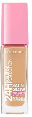 Collection Cosmetics Lasting Perfection Satin Foundation, Full Coverage, Anti-Ageing Effect, 24 Hour Wear, Contains Hyaluronic Acid, 27ml, Maple Neutral
