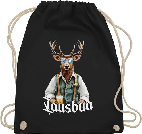 Turnbeutel Rucksack - Kompatibel mit Oktoberfest Tasche - Lausbua Lausbub Schlawiner Lauser Hirsch - Unisize - Schwarz - trachtenrucksack bayrische trachtentaschen bayrisch oktoberfest-tasche bayern