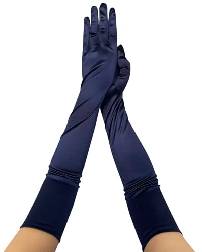 krautwear Guanti da sera da donna, in raso, 52 cm, in diversi colori, navy-blu, Taglia unica