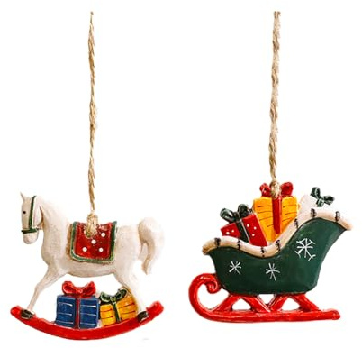 Christmas Ornaments, Festive Pendants Assorted Sleigh & Cockhorse, Decorations for Christmas Trees, Garlands, Windows, Fireplace Mantels