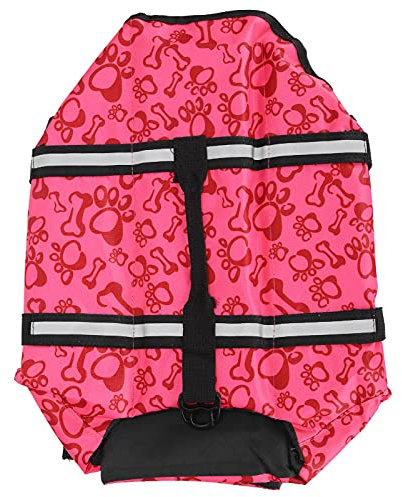 Qukaim Hundeschwimmweste mit hohem Auftrieb, verstellbare Haustier-Sicherheits-Schwimmweste mit reflektierenden Streifen zum Schwimmen, rosa Knochen, Größe XS, wasserdichtes Design