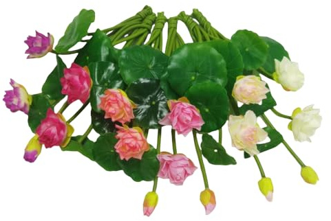 Urier 6 Pcs Water Lily Artificial Flower,10 Silk Plants Floating Flowers,Plastic Flowers Lotus Flowers,Realistic Fake Flowers Lotus Decor for Fish Tank Decoration Home Decor (Multicolor)
