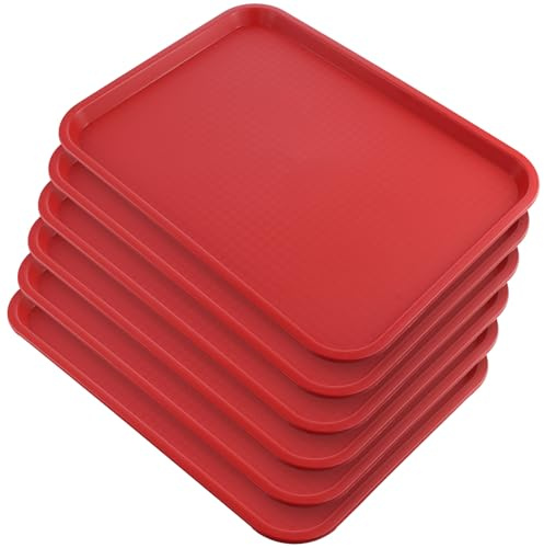 CHUENKUK 6 Stück Serviertablett, 41,5 x 30,5 cm Rot Groß Kunststoff Fast Food Tablett, für Kuchen, Snacks und Getränke