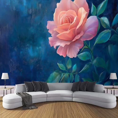 Retro Rosa Rose Fototapete - Ölgemälde Ästhetik - Größe 150X105Cm (Breite X Höhe) Wandtapete Tapete, Wandbild Wandtattoo Dekoration - Tapete, Kinderzimmer, Kindertapete