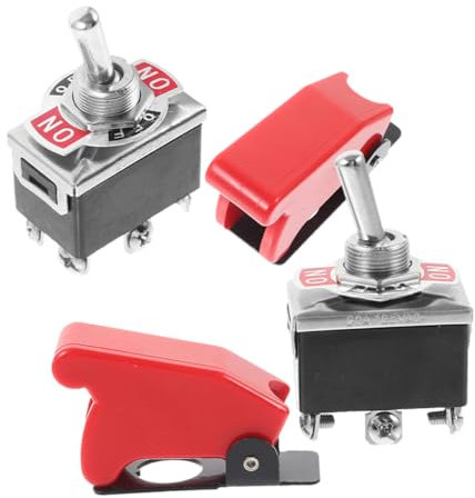 TOKIDNY Interrupteurs à Bascule Robustes Avec Couvercle De Protection Rouge, Lot De 2, Marche/arrêt, Compatibles Véhicules Automobiles Et Marins, Usage Intensif, Sécurité Renforcée