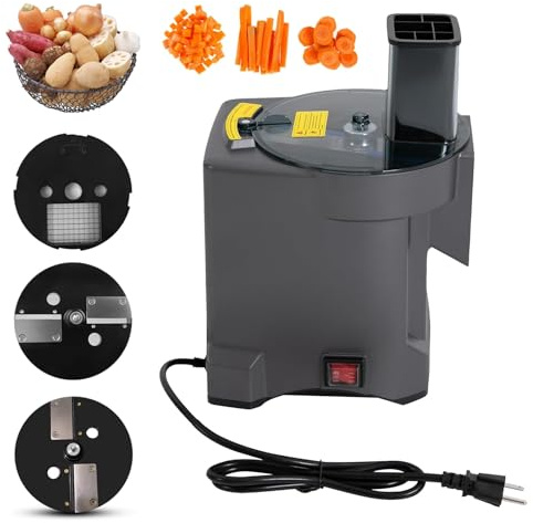 Kindevieft Picadora de Verduras eléctrica, Procesador de Alimentos Comercial, Picadora para Rebanar (2,5 mm), Triturar (2,5 mm) y Cortar en Cubos (9 mm),Grey