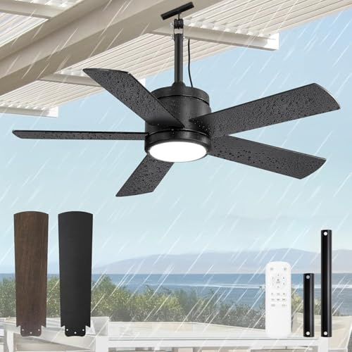 IP65 Outdoor Ventilador de Techo con Luz 106CM Impermeable Lámpara de Techo con Ventilador Regulable Lámpara de Techo con Mando a Distáncia Lámpara con Ventiladores para Interior Exterior Patio