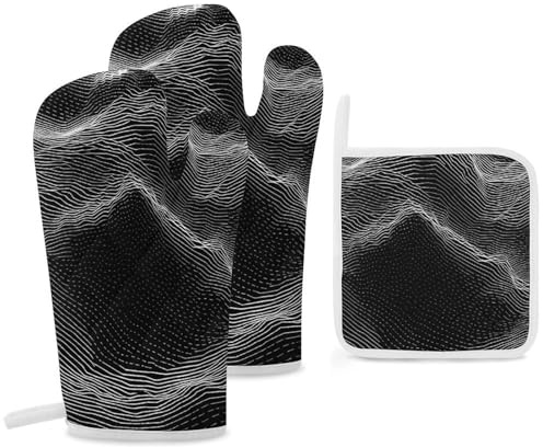 White Line - Set di 3 guanti da forno e presine, resistenti al calore fino a 260 °C, guanti da forno extra lunghi da 30 cm, essenziali per la cottura in cucina