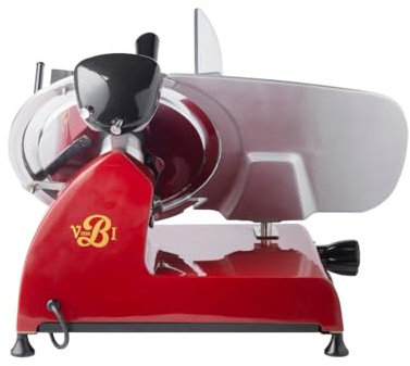 VBI Milano 1898 Red Line 300 Electric Food Slicer | 12 Blade | Built-In Sharpener | Heavy Duty & Precise | Premium Deli Slices at Home | Italian Heritage Since 1898 (Red)