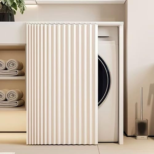 Generico Tenda Scorrevole per Armadietti, Finto Lino, Tenda Autoadesiva per Mensole da Cucina Antipolvere, Impermeabile, Non Necessita di Foratura per Ripiani Aperti,Bianca,W60cm/H80cm