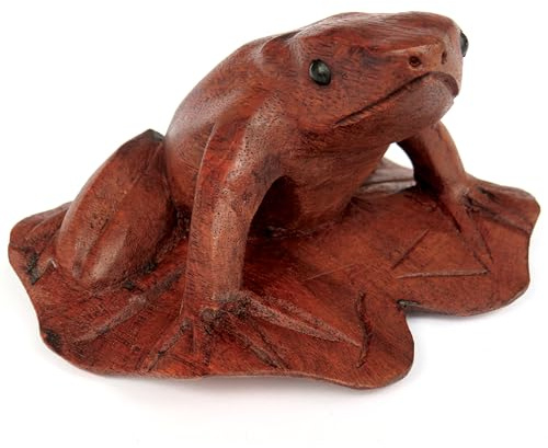 Purity Style Carved Wooden Frog on a Lily Pad/Leaf