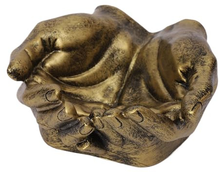Bandeja decorativa de escultura de mano, soporte para llaves de resina artística, cuenco organizador de joyas de doble palma, elegante plato de accesorios moderno, bandeja de decoración creativa hecha