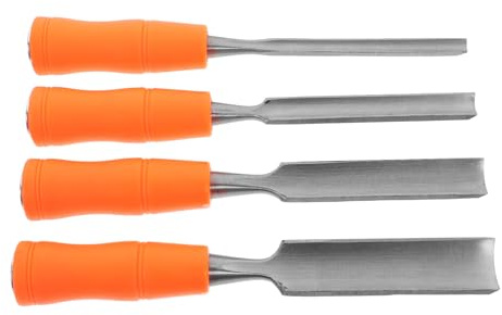 HAMPPLIES 4 Pièces Set de Ciseaux à Bois Acier avec Manche Bois Ergonomique Gouges Demi-rondes Professionnelle et Débutants