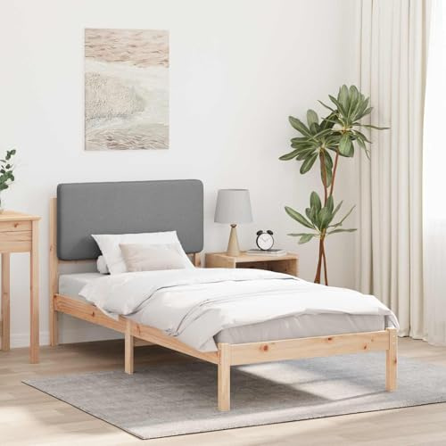 Runheo Bettgestell mit gepolstertem Kopfteil, Hellgrau, 80x200cm Kiefer Massivholz, Robustes Einzelbett ohne Boxspring, modernes Schlafzimmer Möbel