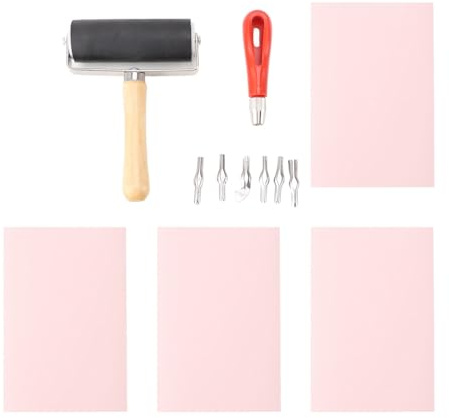 ANKROYU Blocchi professionali per intaglio in gomma, kit per realizzare timbri in linoleum morbido con rullo in legno e strumenti per intaglio, per artigianato, stampe fai da te, a
