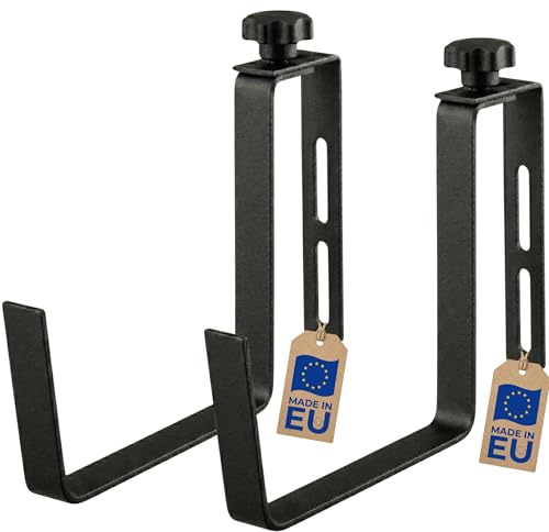 FRAMADO Blumenkastenhalter Balkon 2er Set – Verstellbare Balkonkastenhalterung für Geländer ohne Bohren – Extra Stabile Blumenkasten Halterung Metall – EU Qualität (Schwarz, Normal)