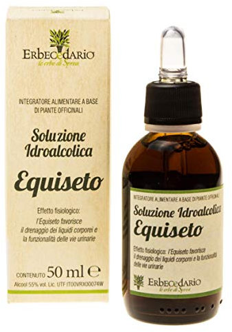 Tintura Madre Equiseto Erbecedario Soluzione Idroalcolica, Drenante, Integratore Capelli Donna E Uomo, Unghie E Ossa Deboli, Per Contrastare La Ritenzione Idrica e Carenze Di Minerali, 1 Flacone 50 ml