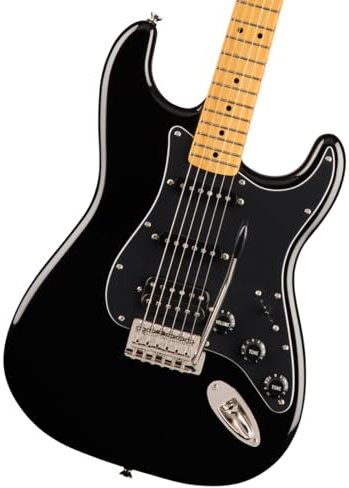 Squier Classic Vibe 70s Stratocaster E-Gitarre, mit 2 Jahren Garantie, Schwarz, Ahorn-Griffbrett