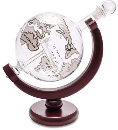 Balvi Décanteur à Whisky Globe avec Support en Bois Bouteille en Forme de Globe terrestre avec figuri
