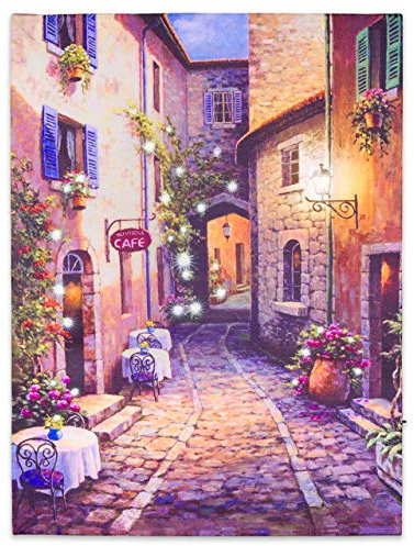 Nexos Trading LED Wandbild Leinwandbild mit Beleuchtung Fotodruck Altstadt 30x40 cm Kunstdruck Leuchtbild mediterrane Sommer Süden mit Glasfaser-LED Italien Rom