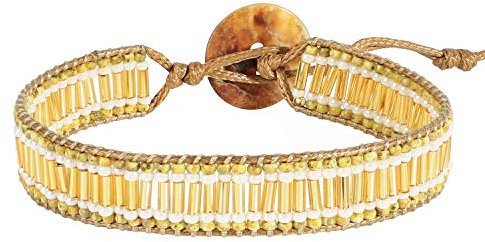 KELITCH Seil Armbänder Damen Mädchen Gold Silber Farbverlauf Seed Beaded Geflochtene Manschette Armband auf Beige Leder 01A