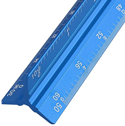 Kyuionty Engineer Scale Ruler 12 Inch, Aluminum Laser-Etched Triangular Drafting Tool for Civil Engineering Drafting, Imperial Scale 1:10, 1:20, 1:30, 1:40, 1:50, 1:60 (Blue)
