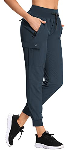RlaGed Women’s Lounge Cargo Hiking Pants Lightweight Joggers Quick Dry Water Resistant Outdoor Fishing UPF 50+ Sweatpants with Zipper Pockets Navy Blue xs