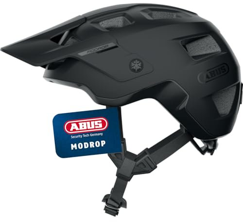 ABUS MTB-Helm MoDrop - robuster Fahrradhelm mit guter Belüftung für Mountainbiker - individuelle Passform - für Damen und Herren - Schwarz Matt, L