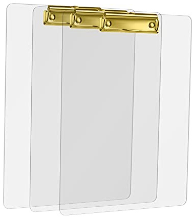 MSDADA Carpeta portapapeles con clip de metal dorado, portapapeles acrílico transparente tamaño A4 Carpeta portapapeles vertical (paquete de 3)