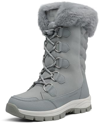 DREAM PAIRS Women's Waterproof Winter Snow Boots, Warm Comfortable Faux Fur Insulated Non-Slip Outdoor Lace-Up Florin Mid Calf Booties,Size 8,Light/Grey,SDSB2206W