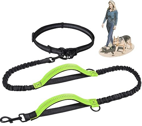 Snocyo Joggingleine Hunde, Jogging Hundeleine für Mittelgroße und Große Hunde, Elastische und Reflektierende Hundeleine, Einziehbare Leine mit Doppelgriff & Taillengürtel