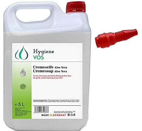 Hygiene VOS Cremeseife Aloe Vera 5 Liter milde Waschlotion Seifencreme für alle gängigen Druckspendersysteme Seifenspender mit Ausgießer