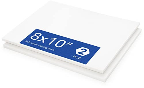 Falling in Art White Rubber Carving Block, 8 x 10 Easy Cut Lino Blocks, Soft Linoleum Block for Printmaking, Stamps, Crafts(2 Pack)