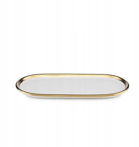 HowHomely Weiß Tablett Serviertablett Groß 25 cm - Keramik Serviertablett – Vielseitiges Küchentablett Oval für Dekoration im Wohnzimmer oder als Eleganter Frühstückstablett
