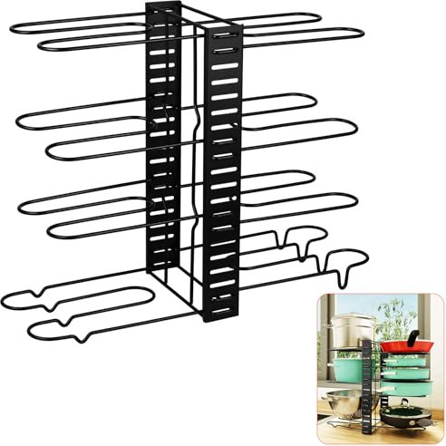 TsunNee 8 Ebenen, verstellbarer Pfannentopf-Organizer, Backgeschirr, Tellerhalter, Pfannen, Töpfe, Deckel, Organizer, Ständer für Küche, Speisekammer, Schrank, Aufbewahrung