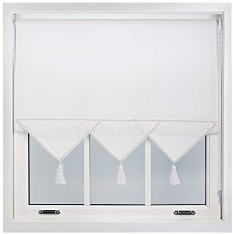 FURNISHED Roller Blind with Triangle Edge & Metal Fittings, Trimmable Non-Blackout Heavy Duty Fittings Classic Daylight Window Triangle Blinds - White, 110cm x 165cm