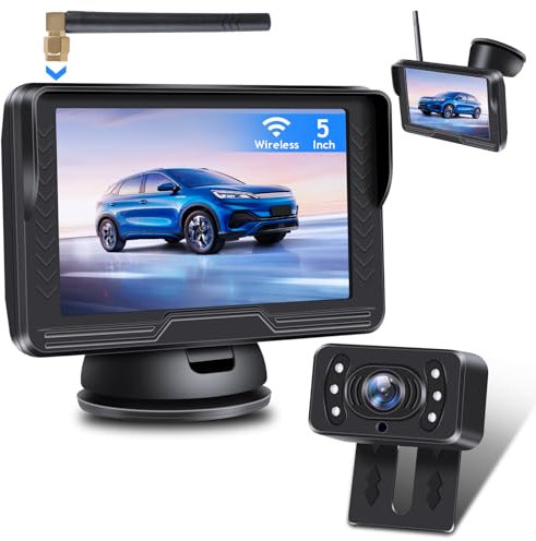 【6 LED】 Rückfahrkamera Kabellos HD 1080P Rückfahrkamera mit 5 Zoll Monitor Auto Rückfahrkamera Funk mit LED 140° Weitwinkel Super Nachtsicht IP68 Wasserdichtes Drahtlos Rückfahrkamera Kit für SUV LKW