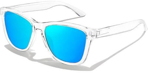 KANASTAL Trasparenti Blu Occhiali da Sole Azzurri Specchio Uomo Donna Polarizzati Specchiati Montatura Trasparente UV400 Quadrati Classici Vintage Blue Sunglasses per Pesca Spiaggia -Azzurrati
