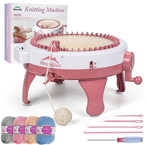 WEEKSUN Strickmaschine 48 Nadeln, Strickmaschine mit Reihenzähler DIY Strickbrett Rotierender Doppelwebstuhl für Socke, Mütze und Schal