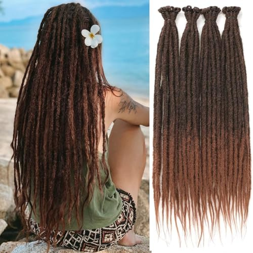 PORSMEER Extensiones de rastas degradadas marrones de 24 pulgadas, 20 hebras hechas a mano, trenzas de cabello sintético de ganchillo de 0,6 cm, rastas rectas estilo hippie, diosa locs, cabello de