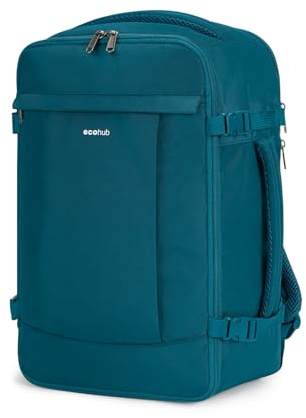 ECOHUB Mochila Viaje Cabina Avion 40x20x25, para Ryanair 20L Mochila Maleta 40x30x20, Mochilas Bolsa de Viaje con Compartimento para Portátil 3D, Anti-robo Equipaje de Mano Hombre Mujer (Azul Verde)