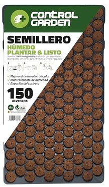 + control GARDEN Bandeja de Semilleros de Germinación Húmeda 150 Alveólos | Propagador de Semillas con Tierra Húmeda y Orificio para Semilla o Planta | Autorriego y Fórmula Optimizada Crecimiento
