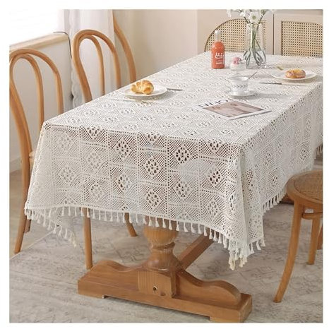 AMDXD Tischwäsche 140x200CM, Stricken Kariert Muster Tischdecke Polyester Baumwolle, Biertisch Tischdecke Outdoor Abwaschbar für Esszimmer, Garten, Party, Hochzeiten oder Haushalt, Weiß