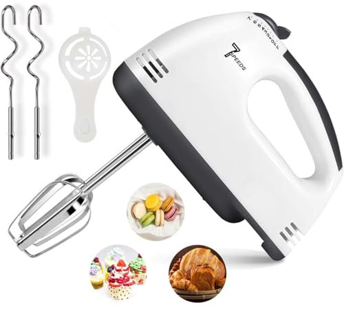 WAVATA Frullatore manuale 260 W sette velocità regolabile miscelatore elettrico con gancio impastatore e frusta bianco
