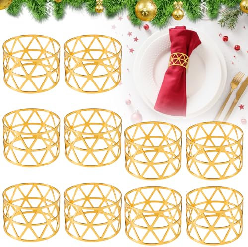 12 Stück Serviettenringe Gold, Metall Vintage Serviettenschnalle Wiederverwendbar Aushöhlen Napkin Rings Tischdekoration für Hochzeitsfeier Abendessen Jubiläum Tischdekoration Weihnachten