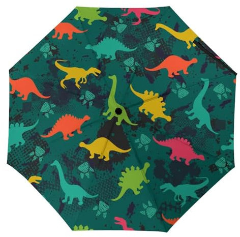YBQLNP Kompakter Reise Regenschirm Farbe Dinosaurier Taschenschirm Automatisch Auf Und Zu Faltbarer Sonnenschirm