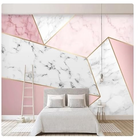 Tapete, modern, schlicht, abstrakt, geometrisch, Marmor, Rosa, Fototapeten, Wohnzimmer, Schlafzimmer, wasserdicht, 3D-Wandaufkleber, 400 x 280 cm (157,4 x 110,2 Zoll)