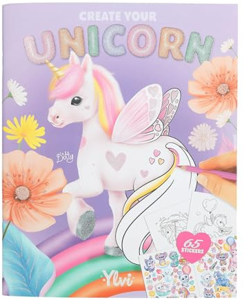 Depesche 13394 Ylvi Create Your Unicorn - Malbuch mit 13 Seiten zum Gestalten von Einhorn Motiven, inkl. 1 Doppelseite Sticker